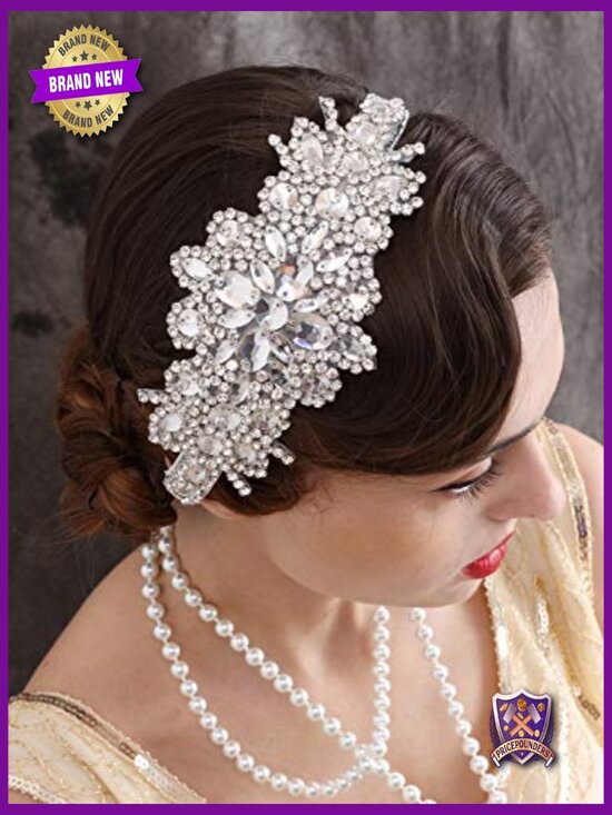 Vintage Rhinestone Flapper Headband Elastic 1920s Gatsby Party Hair Accessory main image 4